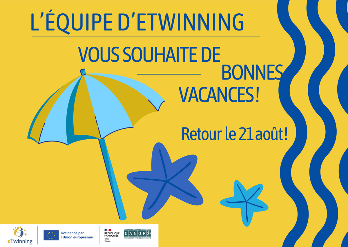 🌞 L’été est là ! Toute l’équipe #eTwinning vous souhaite un bel été!
Nous avons rassemblé pour vous nos meilleurs podcasts et une sélection vidéo coup de cœur sont à retrouver sur eTwinning.fr
⛱️ Bonnes vacances et rendez-vous à la rentrée pour de nouveaux projets !