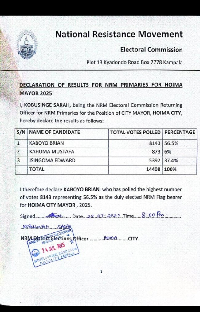 Hail his Worship Mayor  BRIAN KABOYO of Hoima City incumbent and candidate 2026 <a href="/NRMOnline/">NRM Party</a> ❤️👍👍🇺🇬