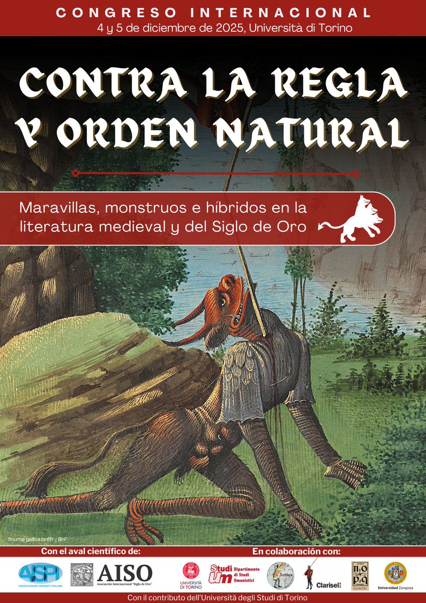 Juan (@juan_inheaven) on Twitter photo 🚨¡ Solo quedan seis días para el cierre del periodo de recepción de propuestas del I Congreso Internacional CICRYON: Maravillas, monstruos e híbridos en la literatura medieval y del Siglo de Oro!
Puedes enviar tu propuesta a congresocicryon@gmail.com
¡Nos vemos en Turín! 🚨¡ Solo quedan seis días para el cierre del periodo de recepción de propuestas del I Congreso Internacional CICRYON: Maravillas, monstruos e híbridos en la literatura medieval y del Siglo de Oro!
Puedes enviar tu propuesta a congresocicryon@gmail.com
¡Nos vemos en Turín!