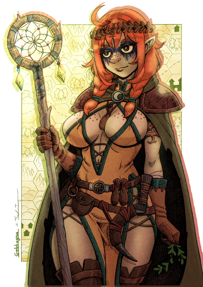 JackIngram95's tweet photo. Procrastinating from doing my own work by colouring ⁦@ExpiredGoblogna⁩ ‘s elf Druid, whom I’ve named Raineach 🌿 https://t.co/M9Rv9g0znQ