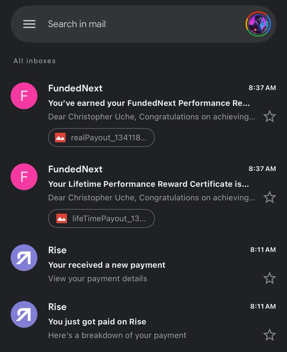Techriztm's tweet image. Another 5-figure payout day from FundedNext📈
No loans. No shortcuts. Just skill, discipline, and grace.
Forever thankful - The financial markets changed my life💯
GM💜