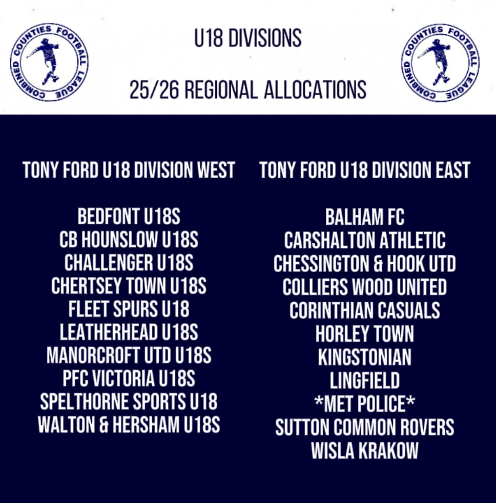 ComCoFL's tweet image. 🗣️U18 DIVISION ALLOCATIONS 25/26🗣️
We are pleased to announce the Tony Ford U18 Division allocations for the upcoming season!🤝
Are there any tasty fixtures that you’re looking forward to?⬇️
