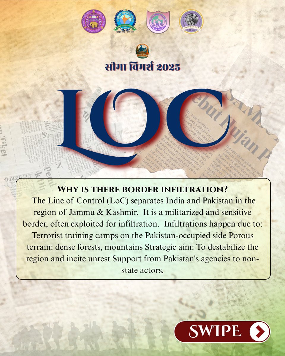 Seema_Vimarsh's tweet photo. 🔍 Why do infiltrations happen on the LoC?
From causes to consequences—and how India is fighting back—here's a quick look at one of our most critical border issues. 🇮🇳
#SeemaVimarsh #LoC #BorderSecurity #DefendTheNation  
#JammuAndKashmir #NationalSecurity #IndianBorders https://t.co/iI7IW1wMgL