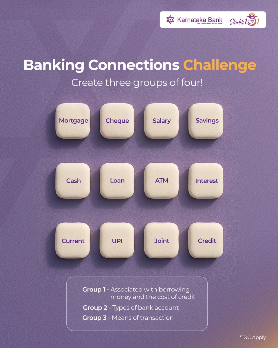 Which terms belong together? Can you group them right?
Drop your answers in the comments and get a chance to win exciting surprises.

[Contest post, contest, banking]