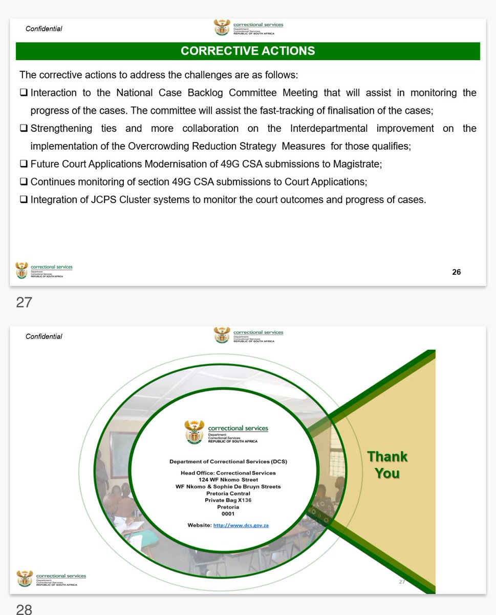 JustSecuCluster's tweet image. PC on Correctional Services: briefing by @DCS_ZA on Section 49G of Correctional Services Act and Section 62F of Criminal Procedure Act to reduce overcrowding @ParliamentofRSA @HealthSocClust @DefenceCluster @GovernanceClus1