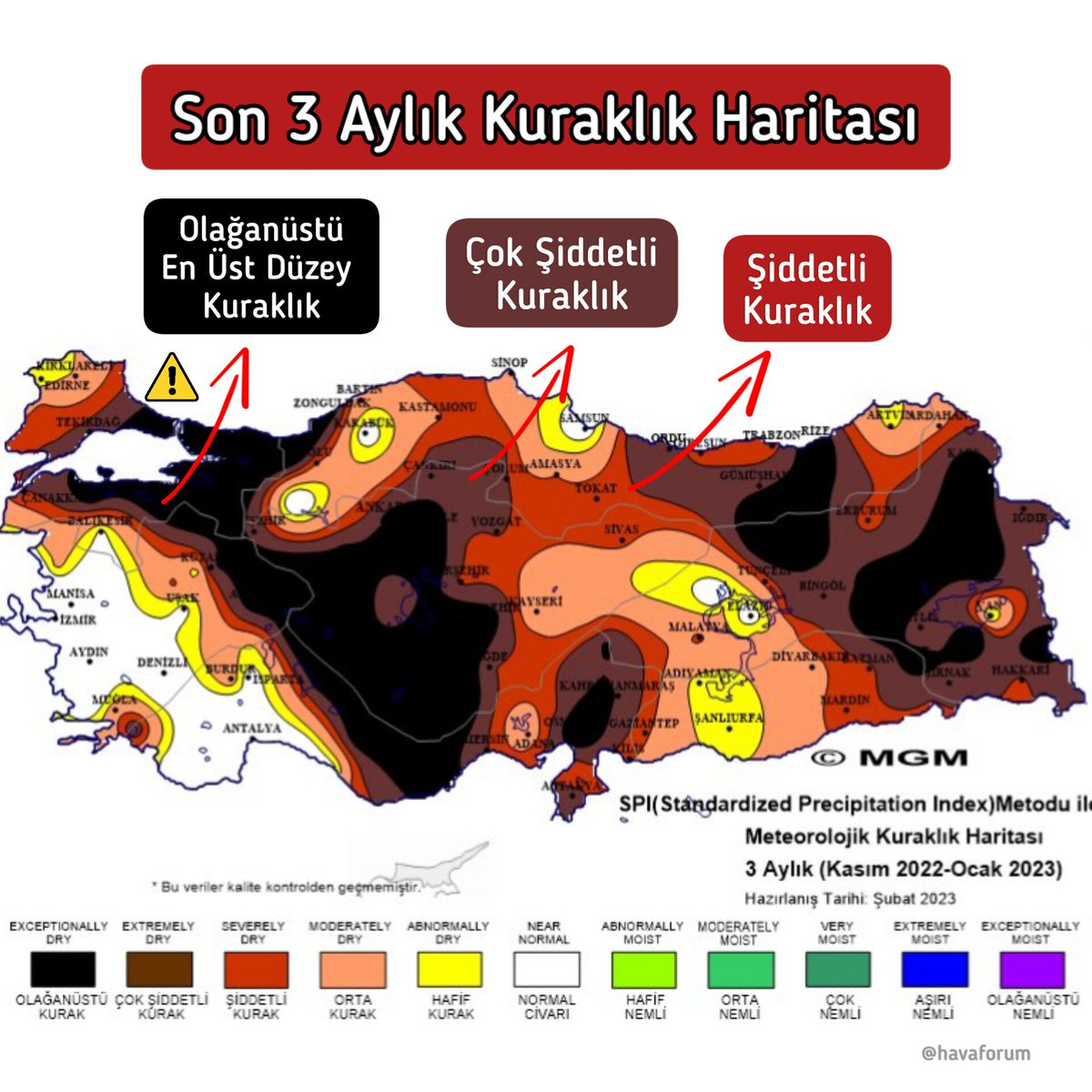 malikulat's tweet image. Herkes DİKKATLİ OLMALI...
MGM’nin son kuraklık haritası; son 6 aylık dönemde #kuraklık yaşanıyor.
Su kesintileri gelebilir.
Su da azami tasarruf önemli.
Orman yangınları konusunda azami DİKKAT...