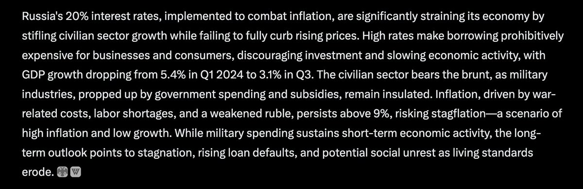 Little summary from Grok on how bad the issue is with Ruzzia's short-term interest rates.  They are in trouble.