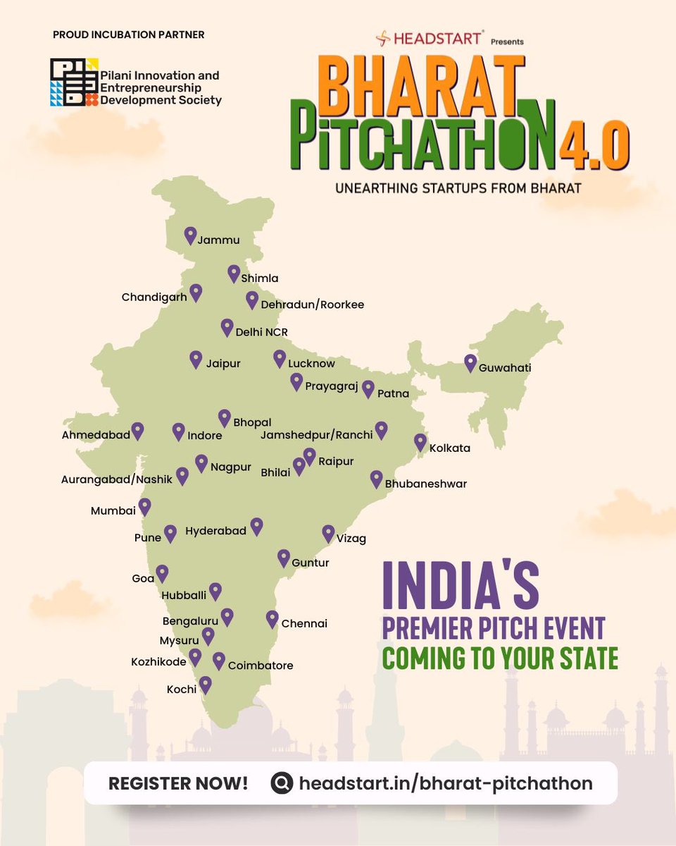 PIEDS, BITS Pilani (@bits_pieds) on Twitter photo 🚀 We’re proud to join as Incubation Partner for #BharatPitchathon 4.0 with <a href="/Headstarters/">Headstart Network</a> — now coming to 20+ states!
🔹 Pitch to top investors
🔹 Mentorship & GTM support
🔹 Top 50 startups join an accelerator cohort
🔗 Register: headstart.in/bharat-pitchat…
#PIEDS #StartupIndia 🚀 We’re proud to join as Incubation Partner for #BharatPitchathon 4.0 with <a href="/Headstarters/">Headstart Network</a> — now coming to 20+ states!
🔹 Pitch to top investors
🔹 Mentorship & GTM support
🔹 Top 50 startups join an accelerator cohort
🔗 Register: headstart.in/bharat-pitchat…
#PIEDS #StartupIndia