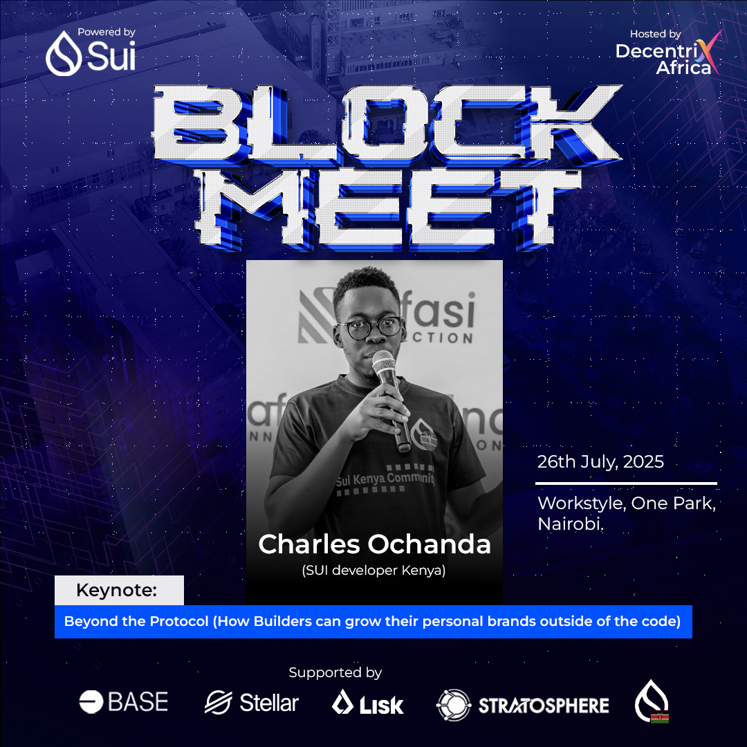 SuiNetworkKE's tweet image. ✨ Meet more #BlockMeetKe Keynote Speakers ✨
On building the builder not just the code.
Join @0x_Ochanda, a #sui developer and community builder @ADAMUR_R as he shares how devs can level up by building personal brands that unlock new opportunities, partnerships, and…