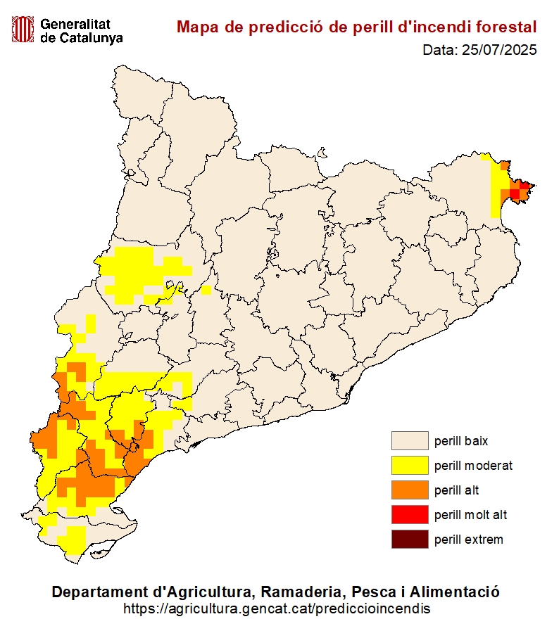 agentsruralscat's tweet image. Mapa de predicció de perill d'incendi forestal 25/7/2025