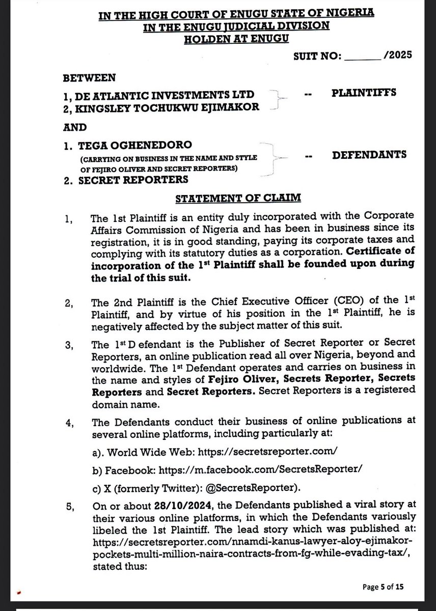 AloyEjimakor's tweet image. Publishing, posting or broadcasting false &amp;amp; malicious stories about me &amp;amp; my family has severe consequences. This Suit is a tip of the iceberg. All other evil blackmailers will be called to account, sooner than later.