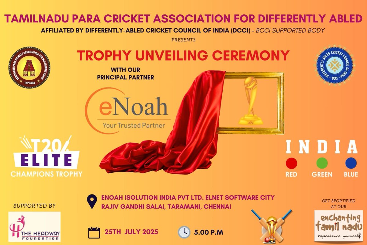 enoahisolution's tweet photo. ๐ eNoah is honored to be the Principal Partner and Title Sponsor for the T20 Elite Champions Trophy โ empowering differently-abled cricketers.
๐ Trophy Unveiling Ceremony at eNoah, Elnet Software City, Chennai
#eNoah #T20EliteChampionsTrophy #ParaCricket #DCCI #ChennaiEvents https://t.co/4jKJ1kmYc9