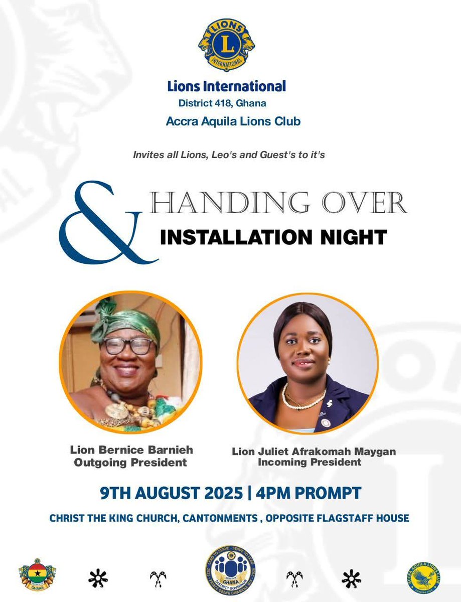 From one fierce Lion to another. Grace, power &amp; legacy in motion. 🦁 
Bookmark the date Lions

#LionQueens #HandoverNight #WomenInLeadership #AccraAquila