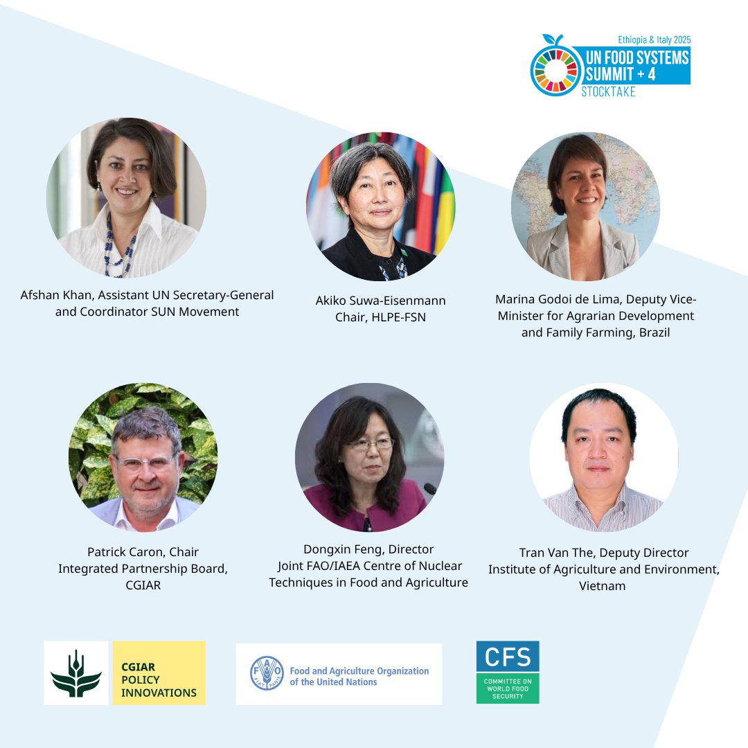 CGIAR's tweet image. Don't miss the #UNFSS4 panel on "Anticipating the Future of Food" on July 29
Led by Patrick Caron (CGIAR System Board Chair & Head of Delegation), this session brings together experts to advance science for food systems.
@CGIARPolicy, @FAO, @FAOScienceChief, @UN_CFS, @hlpe_cfs