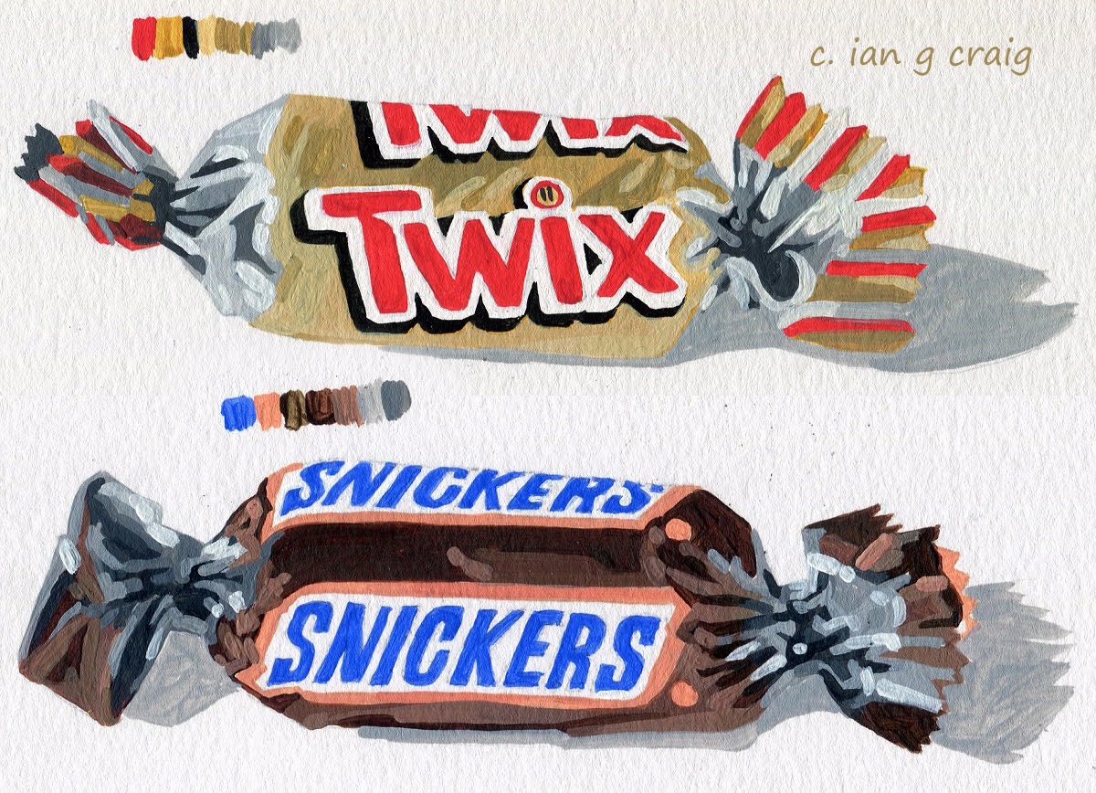 IanGordonCraig's tweet image. #Sketchbook #Food #Chocolate #Snacks #Twix #Snickers #Drawing.
