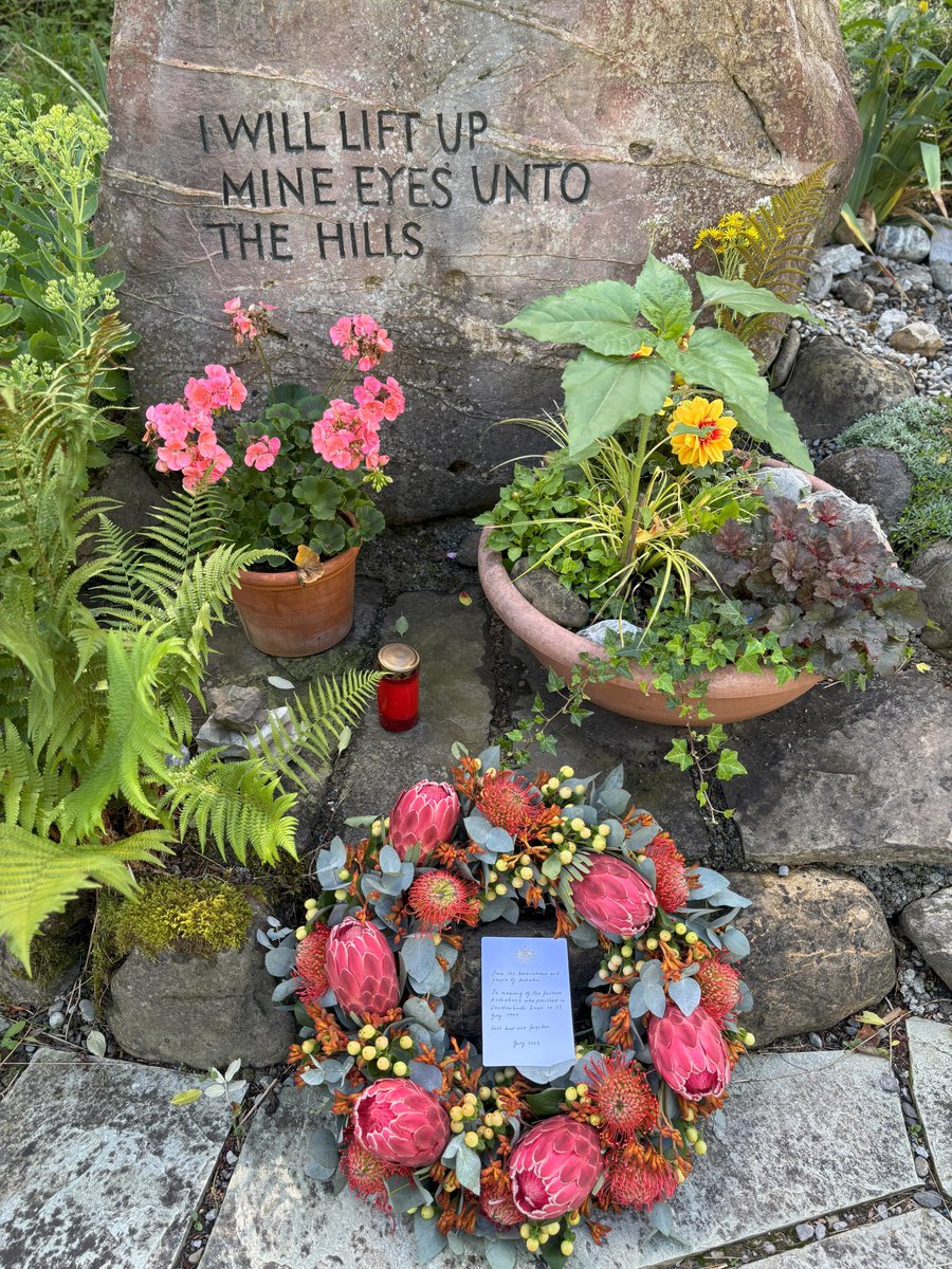 AusAmbCH's tweet image. We remember the 21 people, including 14 Australians, who tragically lost their lives in a canyoning accident in the Saxetenbach Gorge, Wilderswil on 27 July 1999.

A heartfelt thanks to the people of Wilderswil for their care of the memorial site.