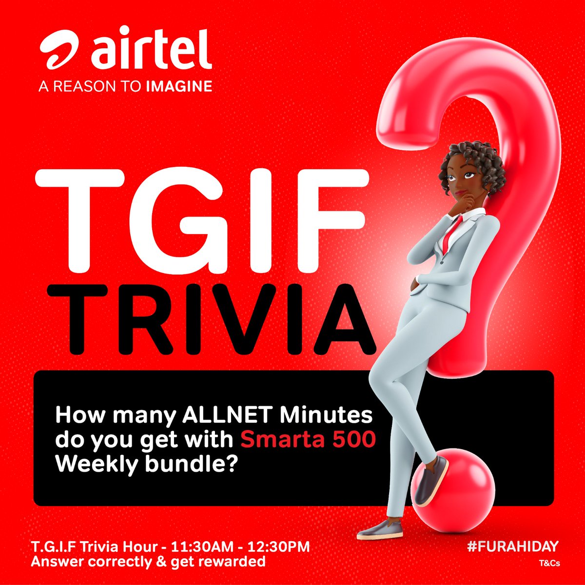 AIRTEL_KE's tweet image. Kama K, masaa ni ya #AirtelTriviaHour! Admin ameamua kuwa generous leo!
Wacha tuone wangapi wanatambua benefits za Smarta Weekly Bundle. Correct answers tafadhali and don't forget to DM your number.
#Airtel #SmartaBundle