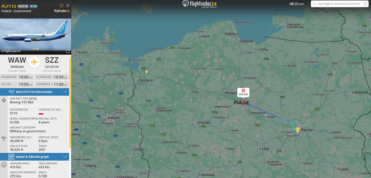PolishMilRadar's tweet image. 📅25.07.2025 10:26LT
Kolejny dzień w którym piloci Boeing 737-86X "0110" #PLF130 odbywają loty szkoleniowe. Dzisiejsza trasa to Warszawa-Szczecin-Kraków-Gdańsk-Warszawa.
flightradar24.com/PLF110/3b6a4e21
#POLMILRADAR