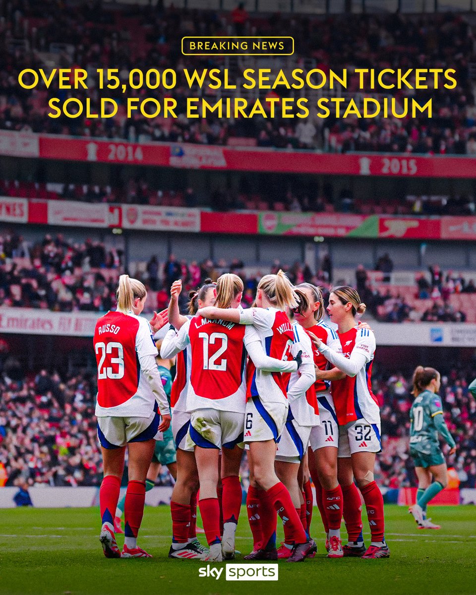 Arsenal have sold over 15,000 season tickets for their 2025/26 Barclays Women’s Super League campaign at Emirates Stadium 🚨