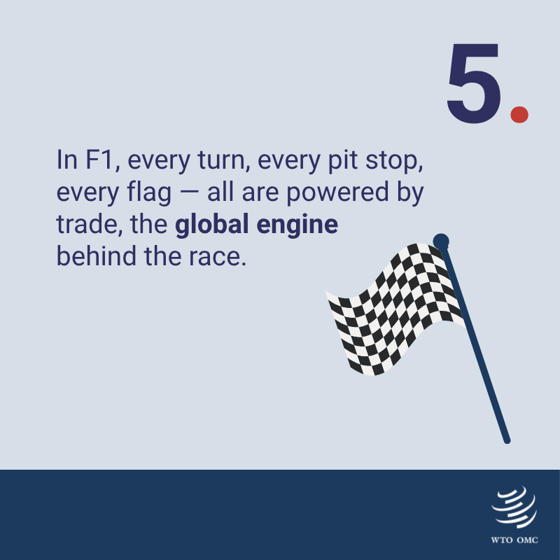 wto's tweet photo. 🏎️ It takes more than speed to win in Formula 1.

It runs on precision, teamwork... and global trade.

Swipe through to see how trade works behind the scenes of every #F1 race.