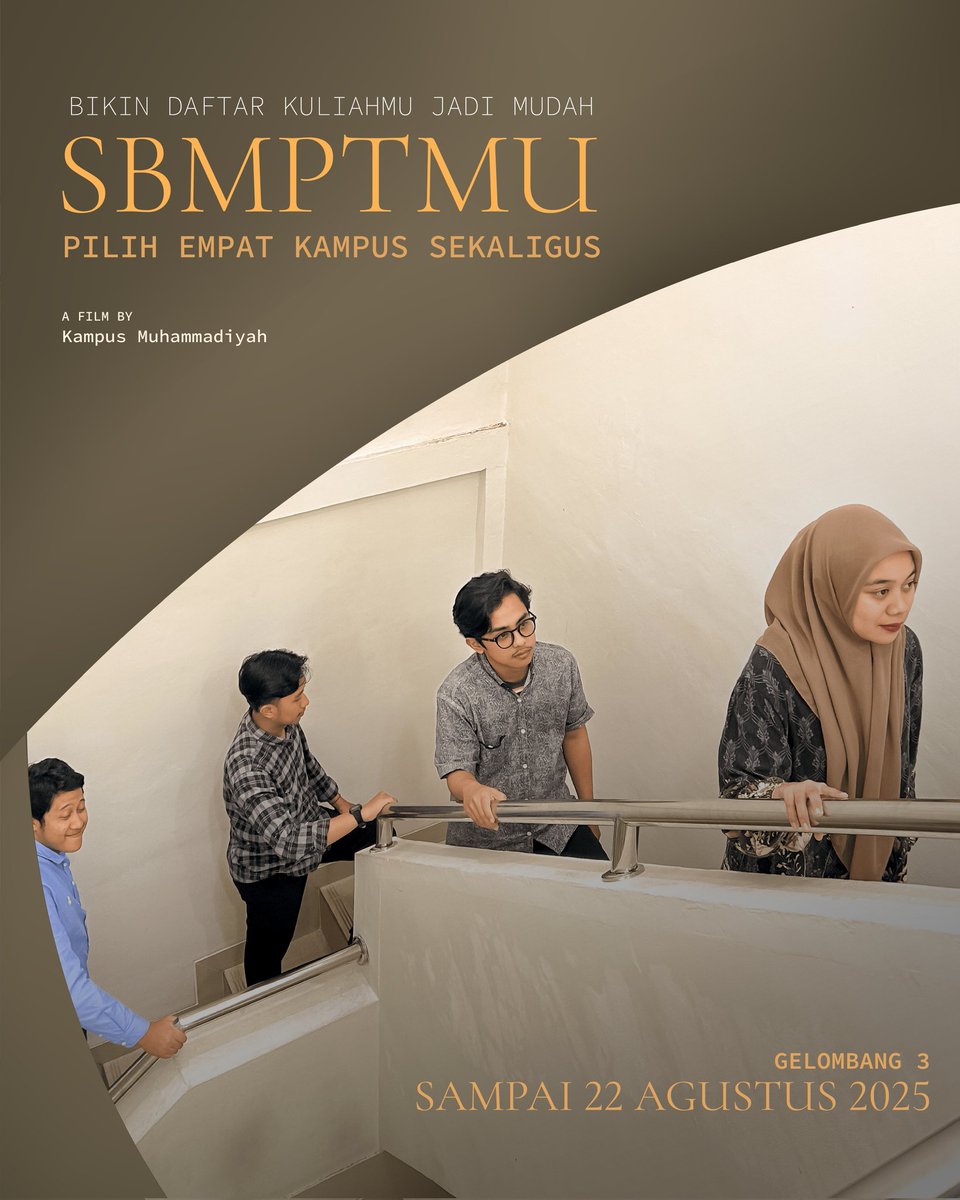 SBMPTMu: Jalur masuk kuliah dari masa depan

📅 Gelombang 3 masih dibuka sampai:
- 8 Agustus 2025 (Prodi Fakultas Kedokteran dan Fakultas Kedokteran Gigi)
- 22 Agustus 2025 (Prodi Lainnya)

Cek kampus Muhammadiyah impianmu di sbmptmu.id

#SOREIstriDariMasaDepan