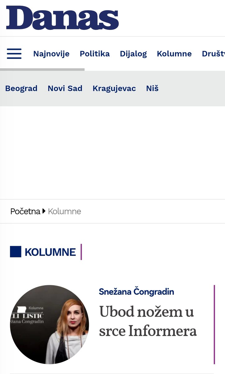 anabrnabic's tweet image. Danas je Informer objavio kolumnu više nego zabrinjavajućeg naslova, a koja šalje sasvim jasnu poruku njihovim kolegama u jednom drugom mediju. Naime, naslov kolumne je: "Ubod nožem u srce N1". NUNS i UNS su reagovali odmah. Veran Matić je zavapio i momentalno organizovao tribinu…