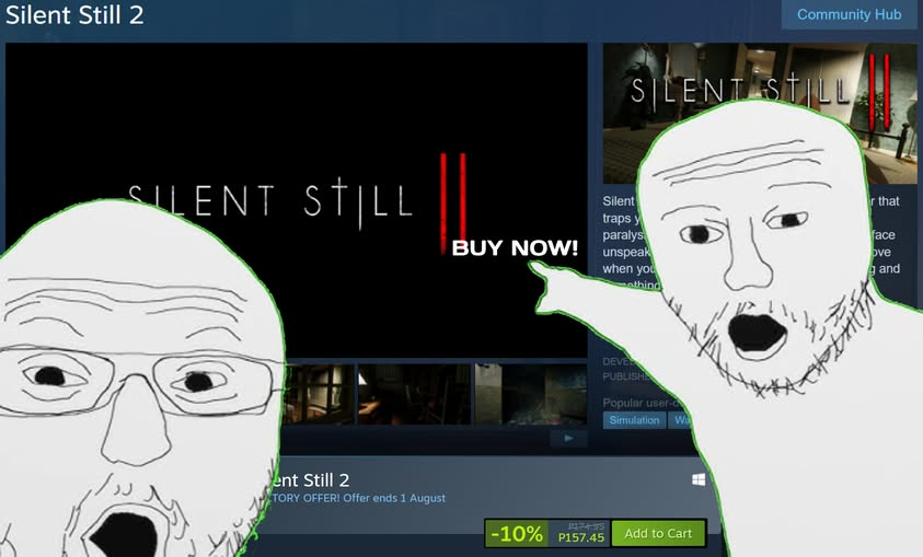 SolitaryGames's tweet photo. Silent Still 2 is officially available on STEAM!!!

Grab a copy now before the 10% discount disappears!

Game: https://t.co/plph53jA0U https://t.co/90AaEjy2LA