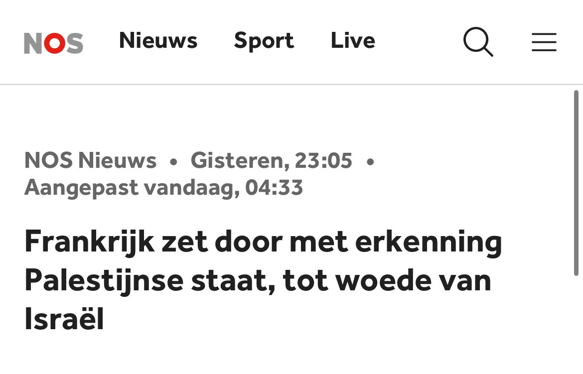 Macron heeft het besluit genomen dat Frankrijk de onafhankelijke Palestijnse staat zal erkennen.

Ook de onafhankelijke Palestijnse staat is onderdeel van het Trans-Atlantische plan dat in 2008 tussen VS en EU is gesloten (net als klimaat, energie, Oekraïne, etc.) en vormt de