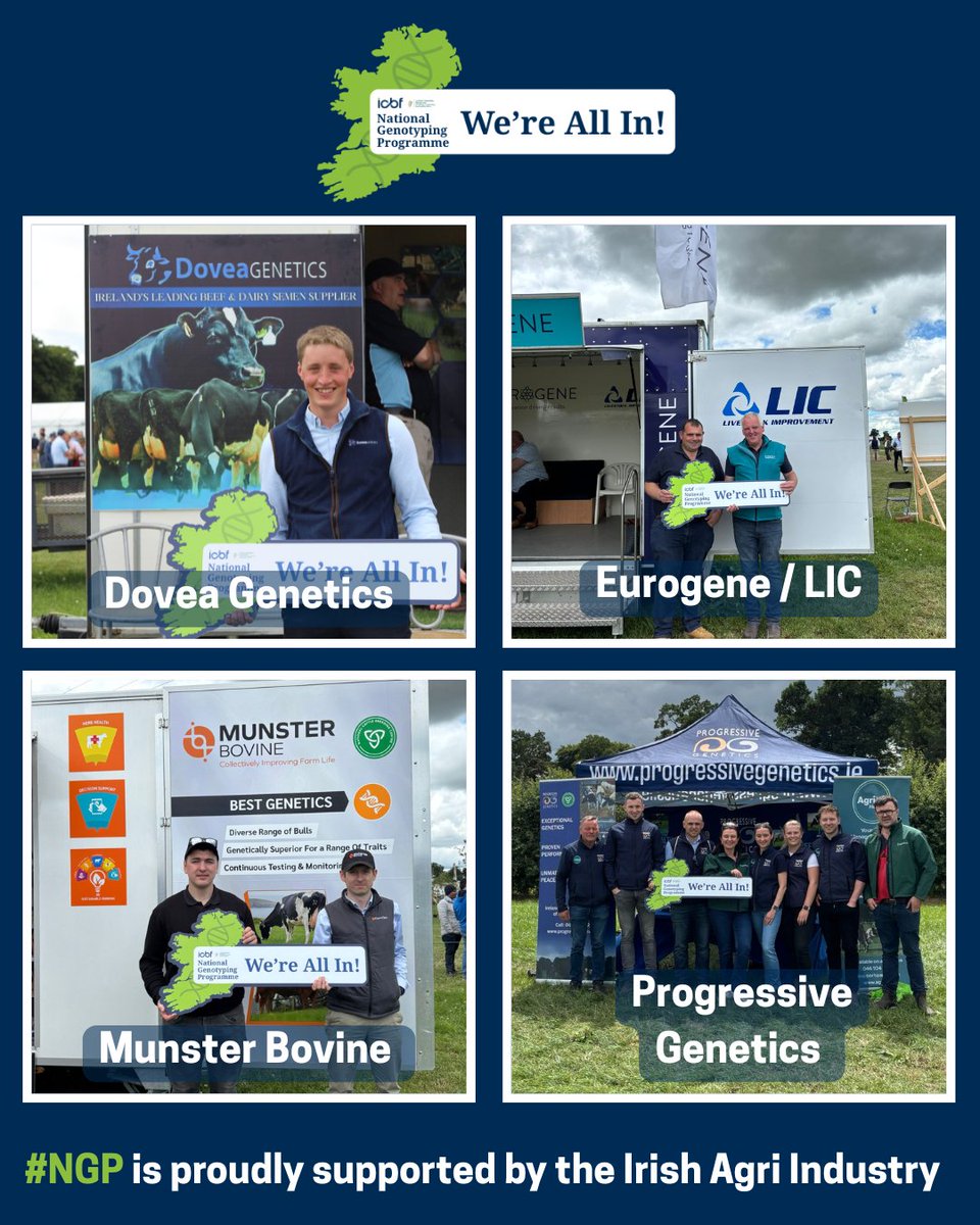 Day 4 of our National Genotyping Programme spotlights Ireland’s AI leaders:

🔹 Dovea Genetics
🔹 Eurogene/LIC
🔹 Munster Bovine
🔹 Progressive Genetics
Together, they’re supporting genetic progress &amp; sustainability.

#WereAllIn #NGP #IrishAgri #ICBF #Genetics #SustainableFarming