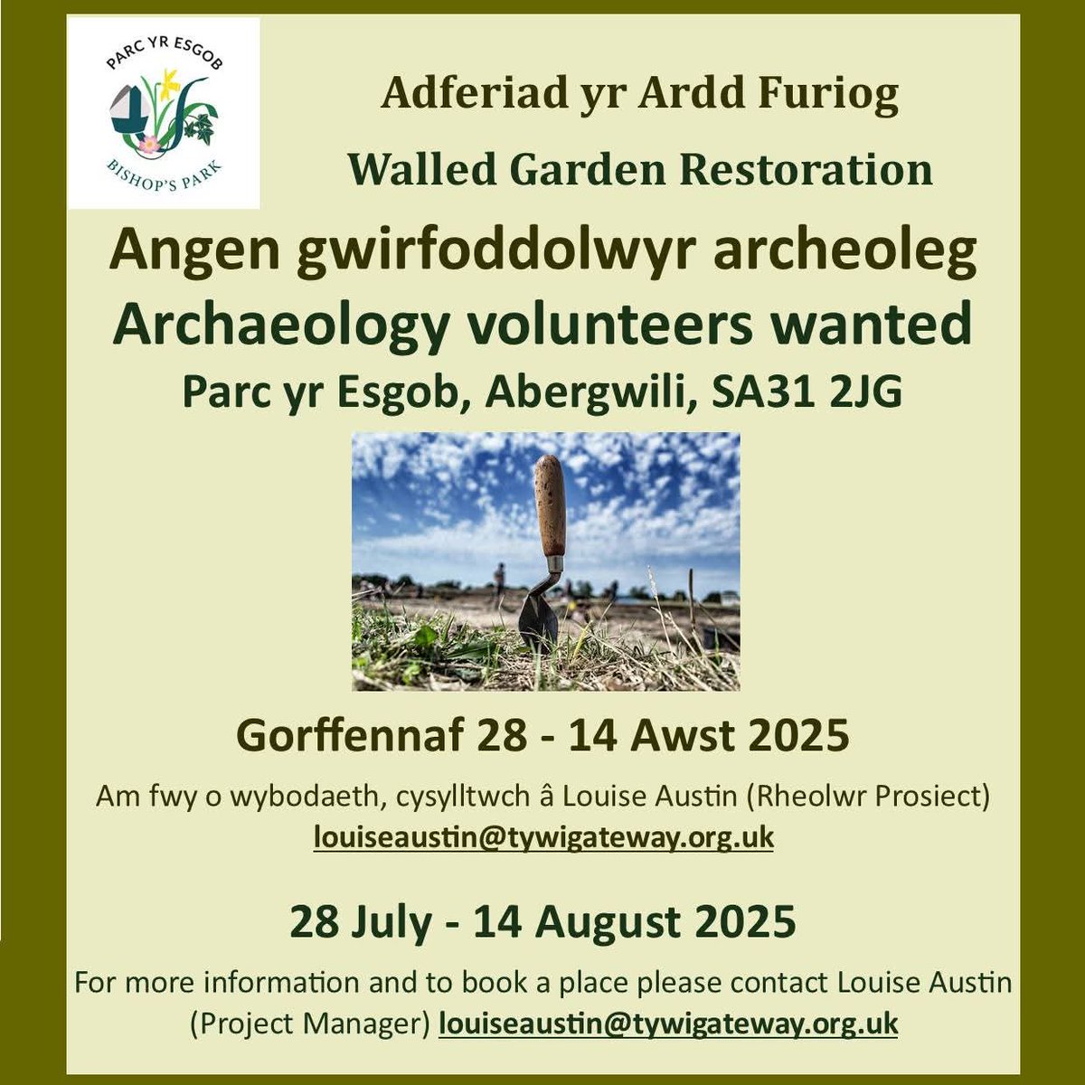 HenebTWA's tweet image. 📣 Cyfle Gwirfoddolwyr! Volunteer Opportunity! 📣
@ParcYrEsgob