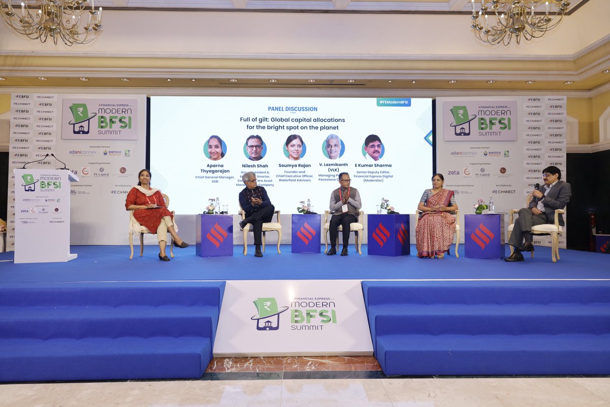 LIVE from #FEModernBFSI: The panel discussion on "Full of Gilt: Global Capital Allocations for the Bright Spot on the Planet" is in full swing, moderated by <a href="/EKumarSharma/">E Kumar Sharma</a>, Senior Deputy Editor, <a href="/FinancialXpress/">Financial Express</a>.

#FEModernBFSI2025 #FEBFSI #FEConnect #LiveEvent