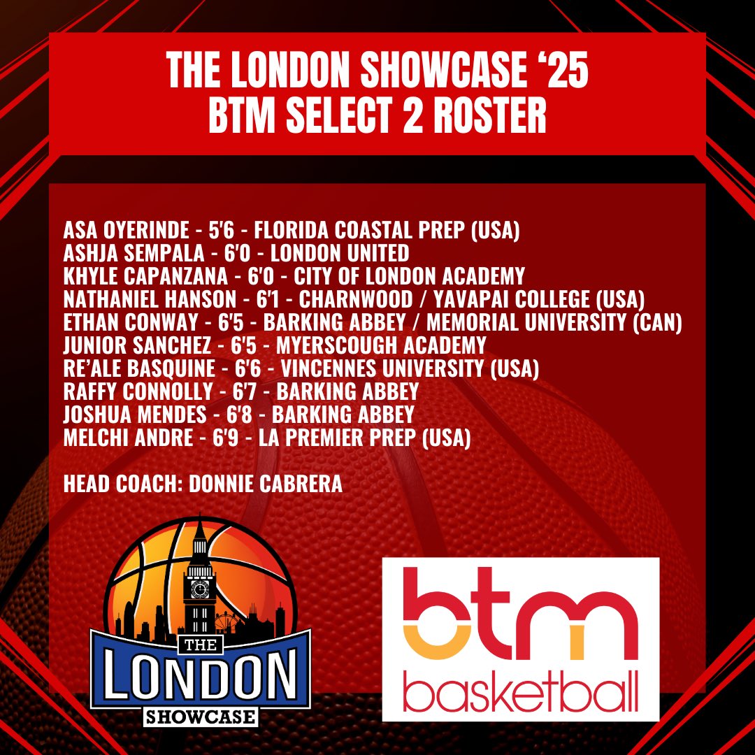 btmbasketball's tweet image. BTM Select 2️⃣
This team play the USA Select North-West U18s on 31st July (3.45 pm) and the South-West U18s on 1st August (3.45 pm) at UEL SportsDock, London.
#TheLondonShowcase #BTMBasketball