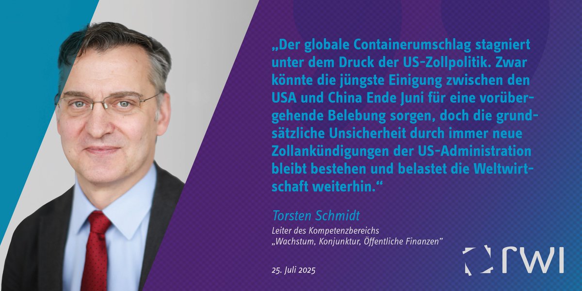 RWI_Leibniz's tweet photo. Zur Entwicklung des Containerumschlag-Index sagt RWI-Konjunkturchef @TSchmidt_TS 👇 https://t.co/Me31jZiYaO