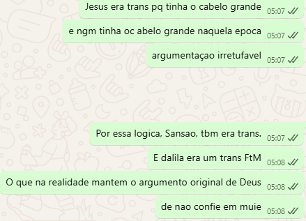 OUberRio's tweet image. Me passaram um video de uma doida dizendo que jesus era trans pq tinha o cabelo grande, essa foi minha resposta.