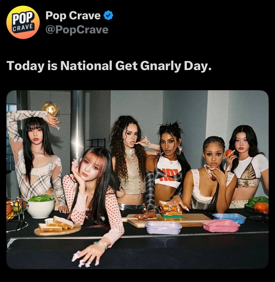 katzcrave's tweet image. Flop Crave posts that it is National Get Gnarly Day despite it be actually being everyday since you could describe everything with one single word, you know.