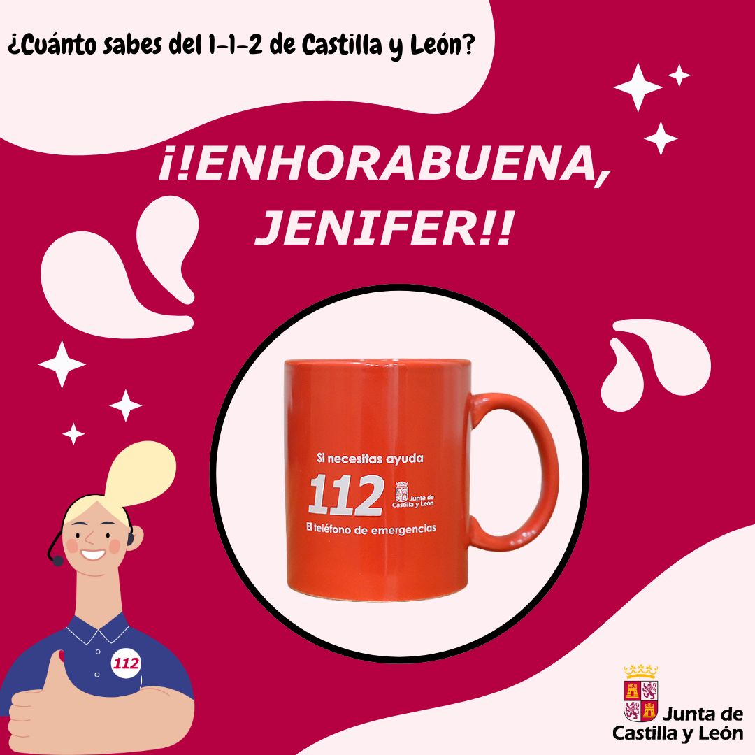Felicitamos a Jenifer, que es la ganadora esta semana del concurso "¿Cuánto sabes del #112cyl?" Preguntábamos en qué idiomas, además de español, atendemos llamadas. Y la respuesta es: inglés, francés, alemán y portugués. El lunes, atención: nueva pregunta...