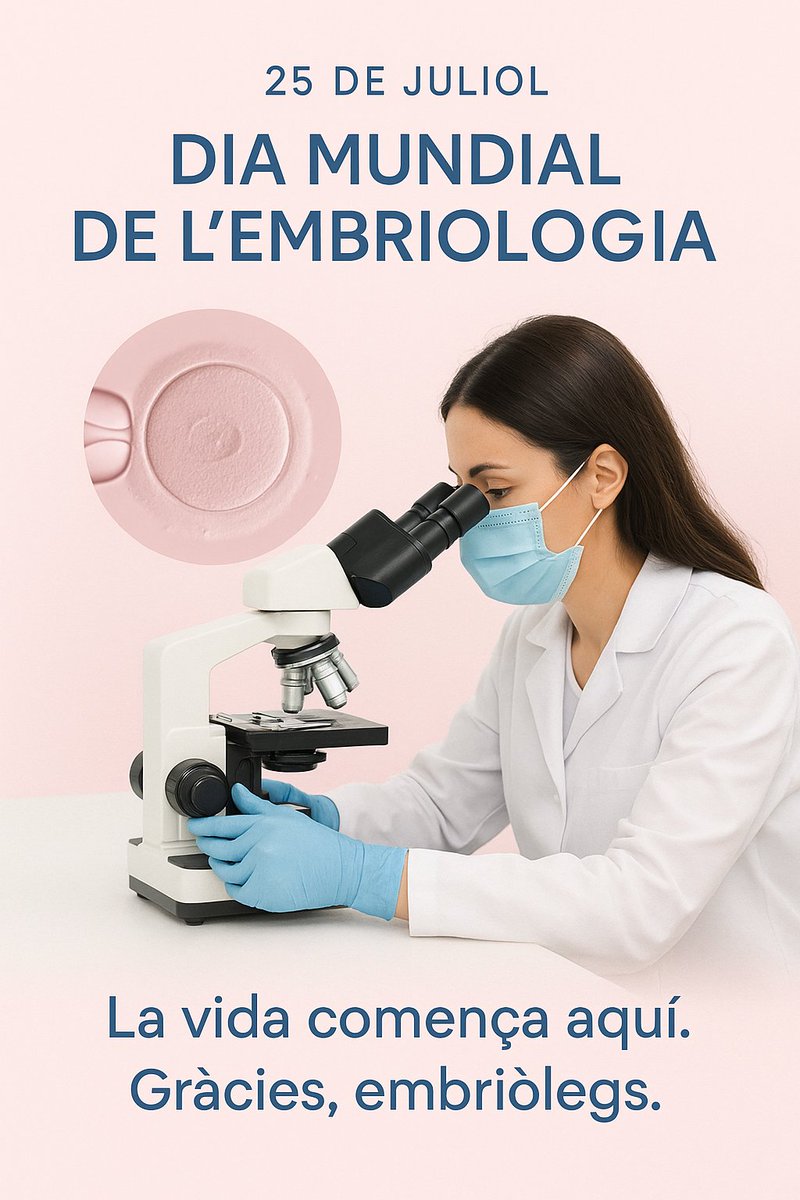🧬✨ 25 de Juliol – Dia Mundial de l’Embriologia ✨🧬
🔬 Gràcies a tots els professionals que amb precisió, cura i compromís feu possible l’inici d’històries extraordinàries.
💙 Per cada embrió observat, per cada esperança sembrada... Gràcies, embriòlegs i embriòlogues!
