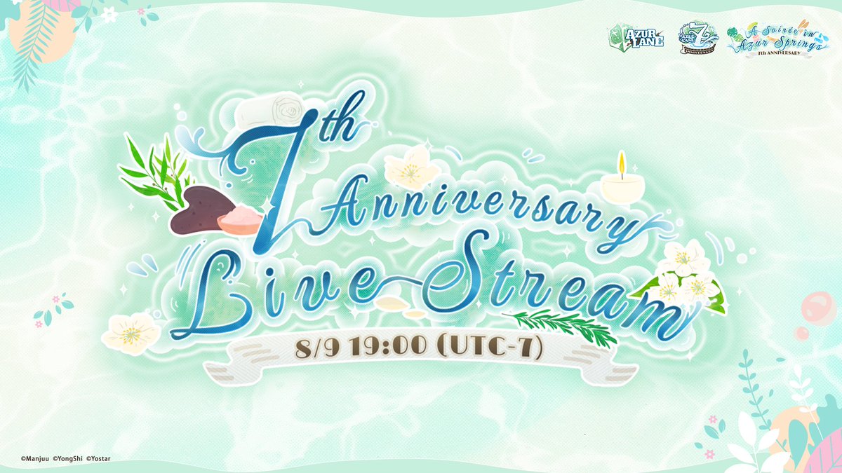 Dear Commander,

Join us for Azur Lane's 7th Anniversary Live Stream on August 9th at 19:00 (UTC-7).
Stay tuned for exciting updates on our anniversary website—don’t miss it!

7 years of Azur Lane—let’s celebrate! 🎂

👉Visit here: azurlane7th.com

#AzurLane #Yostar