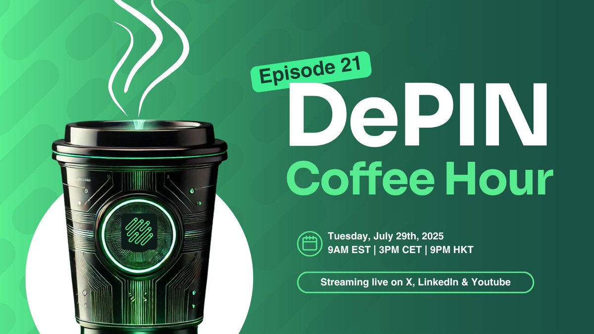 HivelloOfficial's tweet image. The weekend’s almost here and we hope it brings you some well-earned rest ☀️💻
But before you fully unplug, don’t forget, DePIN Coffee Hour returns Tuesday which is our weekly moment to connect, share, and shape the future of decentralized infrastructure together.
Every…