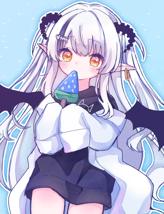 イラストお返しでフェルトちゃんに描いてもらったさめる(sametaの受肉体)かわいすぎるョ…т т ジンベエザメアイスバーも一緒にかいてくれたのうれしいいい #KiKi鯖GTA2SR #さめあーと