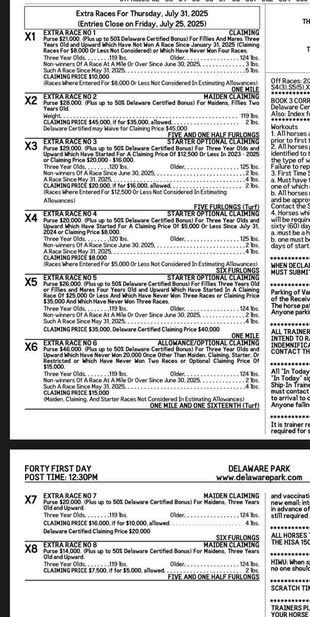 DelParkRacing's tweet image. Taking entries today for day 42 of the 2025 live racing season - Thursday July 31