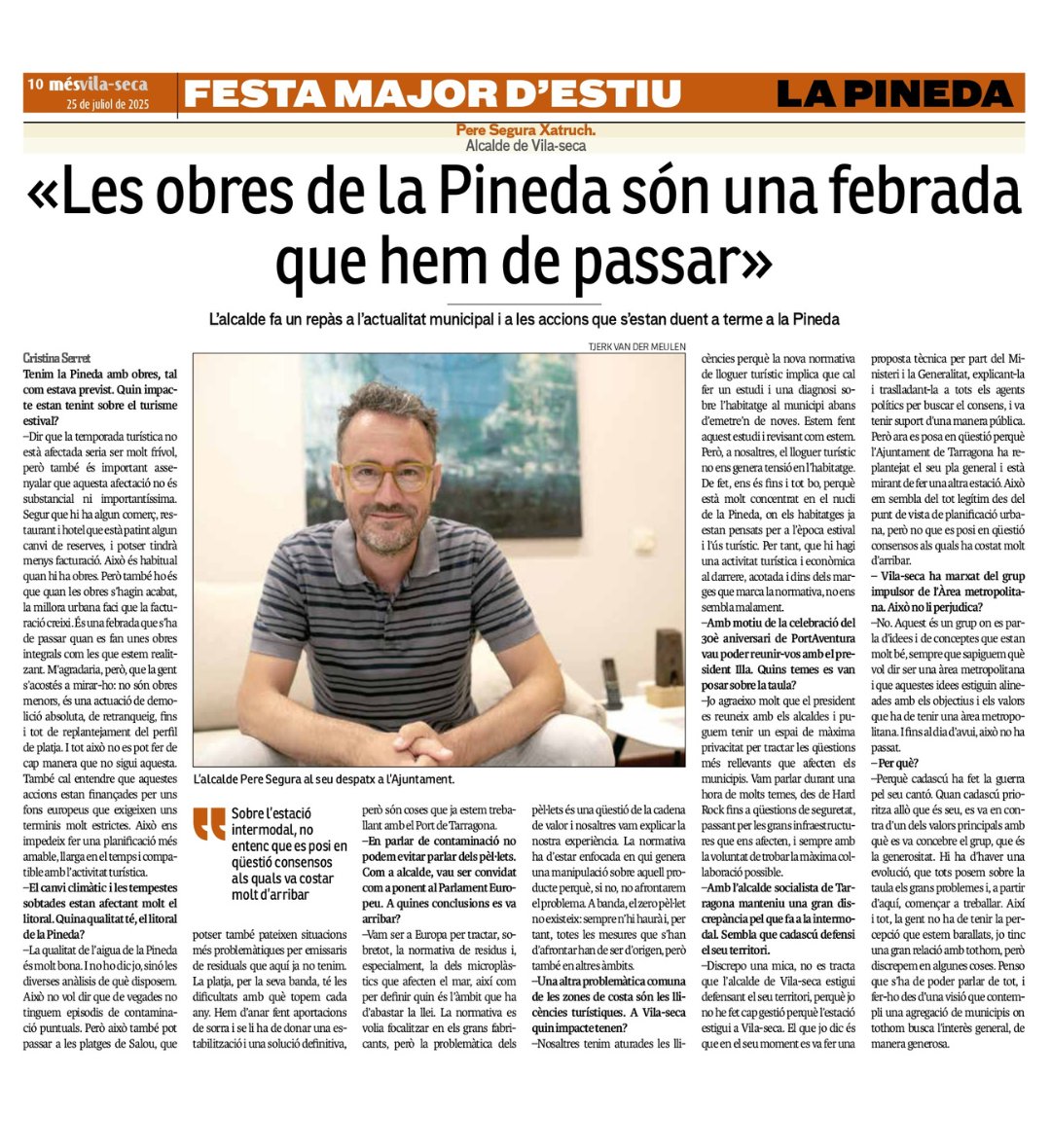 📰 “Les obres de la Pineda són una febrada que hem de passar”. A Més #Vilaseca parlem dels projectes en marxa i dels reptes de futur: turisme, habitatge, litoral, mobilitat i transformació urbana. La Pineda canvia per ser millor. Gràcies per la paciència! 🌊
#femFestaFemVilaseca