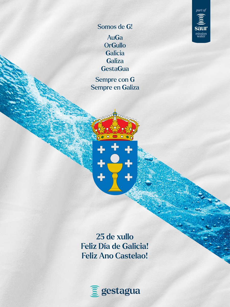 🔵 ¡Hoy celebramos el #DíaDeGalicia, una tierra a la que nos sentimos muy unidos desde hace décadas! Porque somos muy de G... de Galicia, de Gestagua, de auGa, de orGullo.
¡Feliz Día de #Galicia! ¡Feliz Año #Castelao!