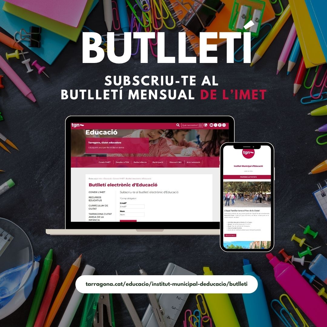 TGN Educació (@tgneducacio) on Twitter photo 🥳 Voleu estar al dia de tot el que es cou al món de l'educació a Tarragona? Subscriviu-vos al butlletí de l'IMET!
✍️📨 Per rebre'l, feu clic en aquest enllaç 👉 tuit.cat/Iaeeg
<a href="/TGNAjuntament/">Ajuntament de Tarragona</a> 🥳 Voleu estar al dia de tot el que es cou al món de l'educació a Tarragona? Subscriviu-vos al butlletí de l'IMET!
✍️📨 Per rebre'l, feu clic en aquest enllaç 👉 tuit.cat/Iaeeg
<a href="/TGNAjuntament/">Ajuntament de Tarragona</a>