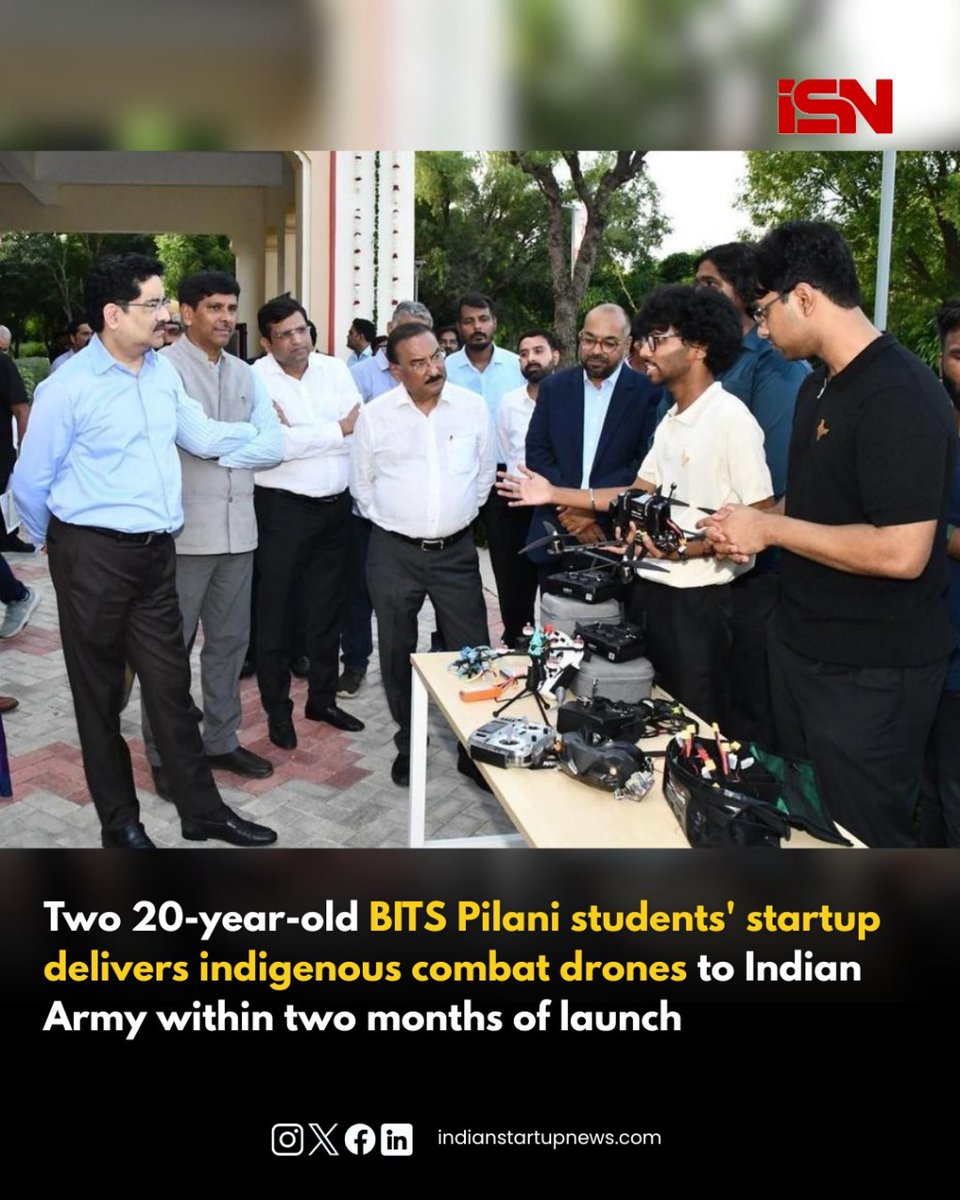 indstartupnews's tweet photo. Apollyon Dynamics, a defense-tech startup founded by two 20‑year‑old students from BITS Pilani’s Hyderabad campus, has delivered indigenous unmanned aerial vehicles (UAVs) to Indian Army units in Jammu, Chandimandir, Panagarh and Arunachal Pradesh within two months of launch. 

Founded by Jayant Khatri and Sourya Choudhury, the startup specializes in designing and manufacturing custom unmanned aerial systems tailored for India’s defense and surveillance needs. 

All systems are built in‑house, with an emphasis on reliability and adaptability across terrains and missions. 

In a recent campus demonstration attended by BITS Pilani Chancellor and Aditya Birla Group Chairman Kumar Mangalam Birla, the founders showcased their technology, underscoring the institution’s role in fostering deep‑tech innovation with national impact. 

Apollyon Dynamics’ lineup includes multi‑role UAVs for long‑range surveillance, tactical payload delivery and high‑precision kamikaze operations. 

The kamikaze platform, according to the founders, can reach speeds exceeding 300 km per hour while delivering payloads up to 1 kg with high accuracy. 

The startup also provides hands‑on training to soldiers, ensuring that even personnel with no prior flying experience can quickly operate the drones. Its trainer UAVs are already widely adopted by Army units for their ease of use and innovative design.

-----------------------

The July–August edition of The Indian Dream explores what the future holds, from SpaceTech and EVs to Renewable Energy and Defence. 

Featuring visionary startups like AgniKul, Garuda, ePlane, and BatX, this edition dives into how they’re shaping a self-reliant India.

Pre-order now at https://t.co/voorOmr1rQ