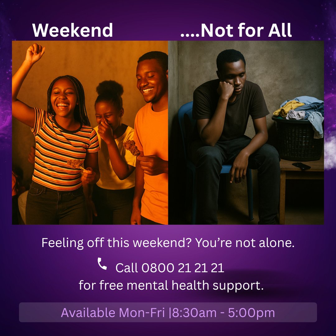 📌 Weekend Vibes? Not for Everyone.
Some of us are catching up on rest.
Some are catching up on laundry.
And some are just… trying to hold it together.

If the nyama choma, kadanke, or Netflix ain’t fixing the heaviness,
📞 Call 0800 21 21 21 | free, confidential support from