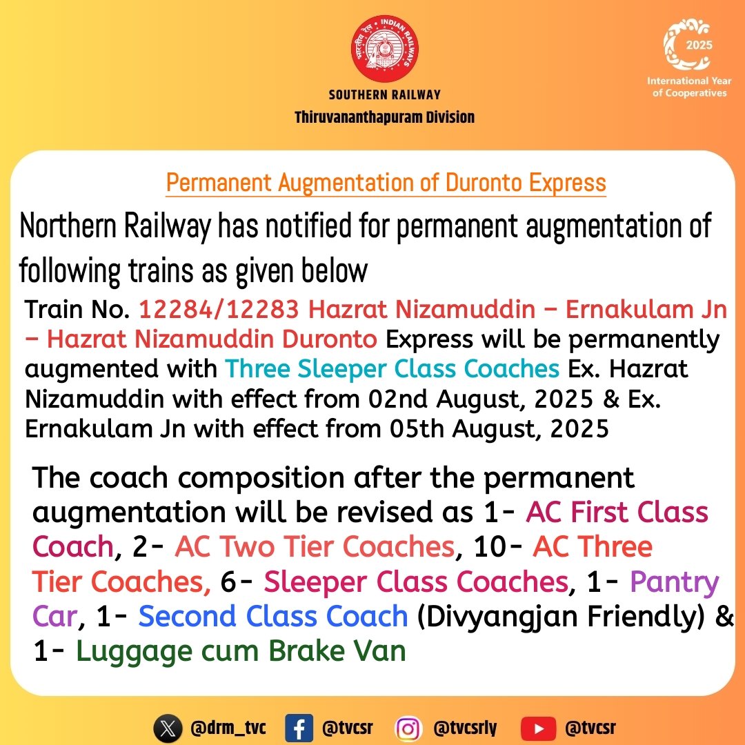 drm_tvc's tweet image. Permanent Augmentation of Duronto Express

#NorthernRailway has notified for permanent augmentation of following trains as given below