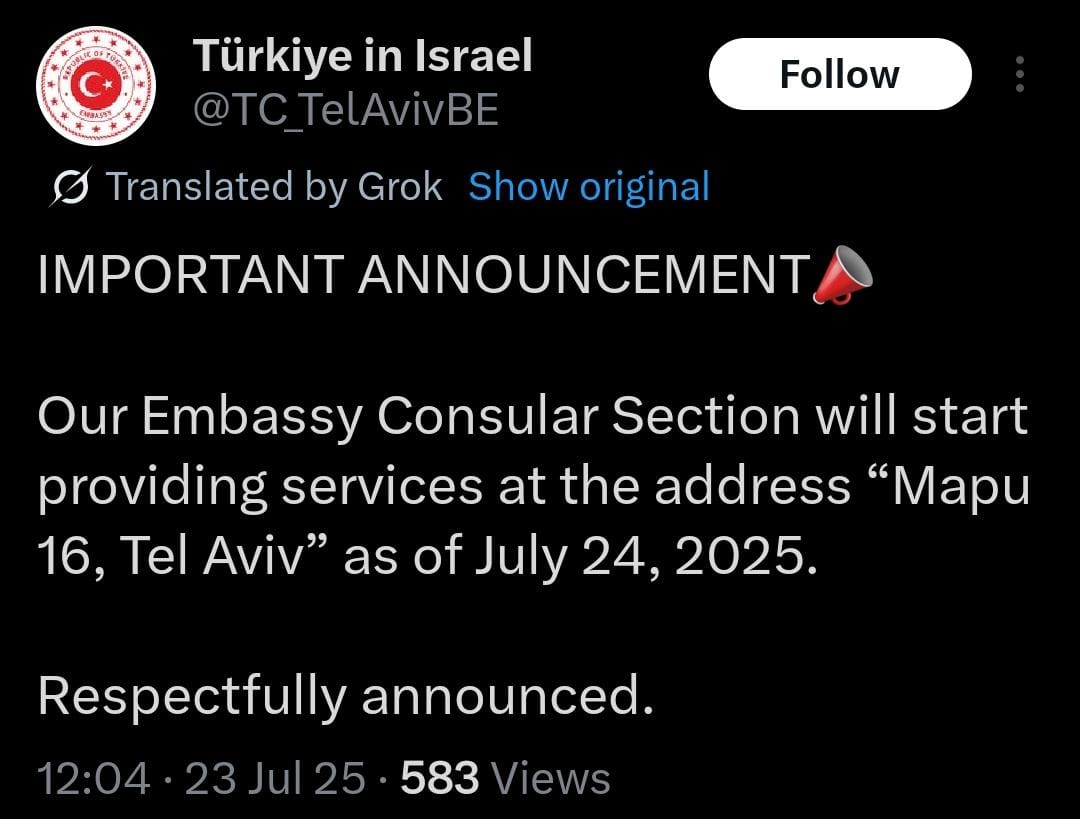resistance_sa's tweet image. The Turkish Embassy in Israel proudly announces that it will resume its Consular services in their new building in Tel Aviv!
During the Al Aqsa flood battle ,Turkey does not have the decency to cut ties
Abu Obeida: "The leaders of the Islamic world and scholars are our enemies"