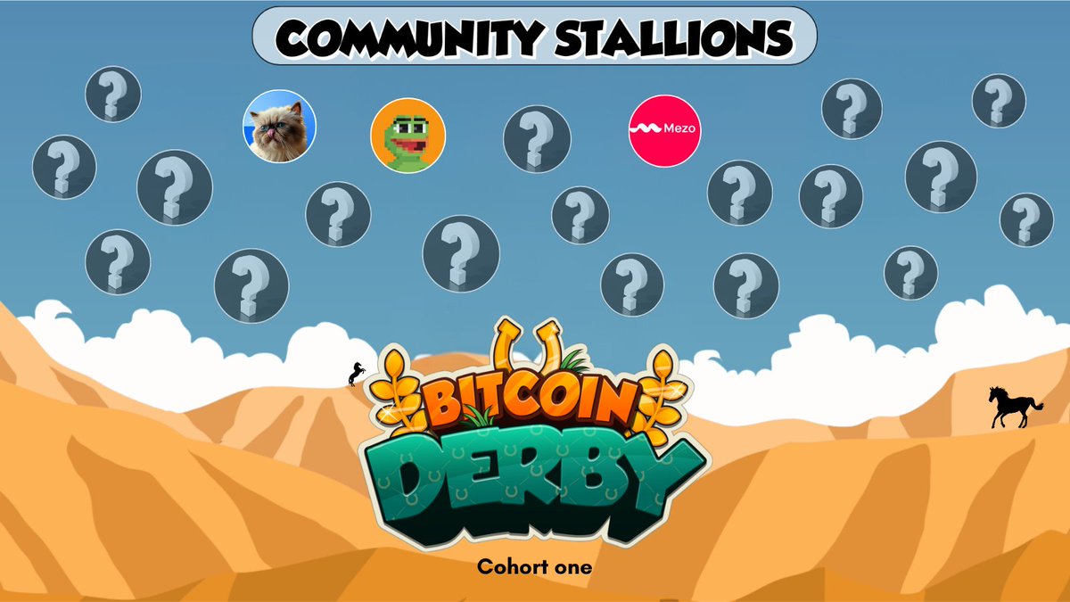 BitcoinDerby's tweet image. GM! ☀️
Three phenomenal communities have already entered the Bitcoin Derby arena and earned their own Community Stallions:
😺 @MrMigglesOnBase
🐸 @PepeNals
🟧 @MezoNetwork
And we’re just getting started. More reveals today.
Who’s next? 👀