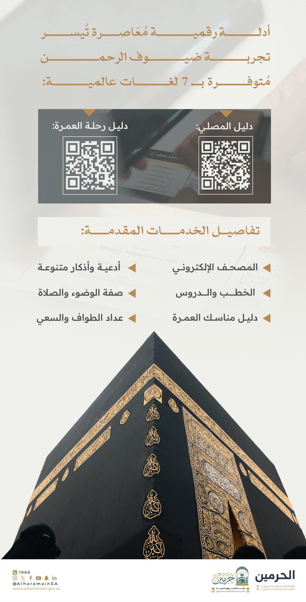AlharamainSA's tweet image. أدلة إثرائية رقمية بـ 7 لغات عالمية.
#المسجد_الحرام